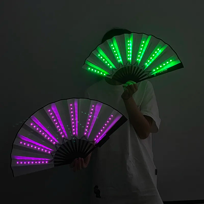 Ventilador LED plegable luminoso, luz de baile, ventilador intermitente para espectáculo de música nocturna, accesorios para fiestas Rave que brillan en la oscuridad