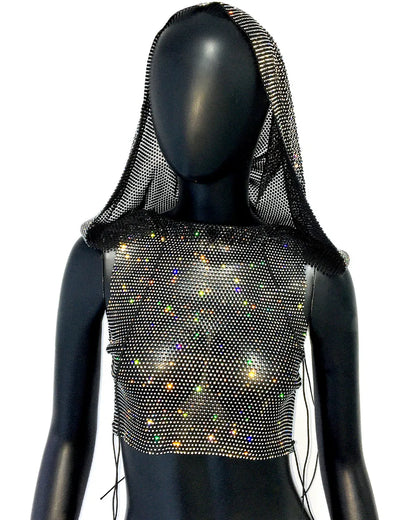 Sparkly Mesh Hooded Top