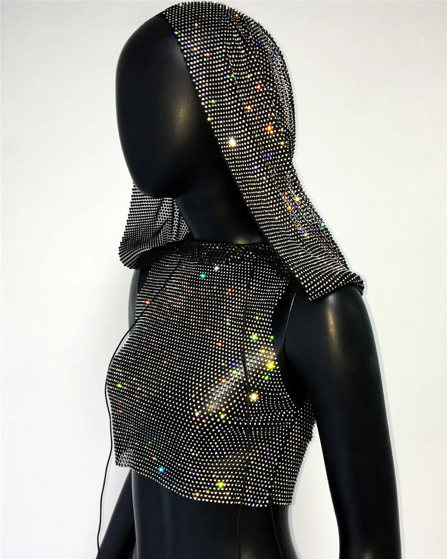 Sparkly Mesh Hooded Top