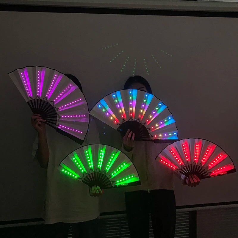 Ventilador LED plegable luminoso, luz de baile, ventilador intermitente para espectáculo de música nocturna, accesorios para fiestas Rave que brillan en la oscuridad